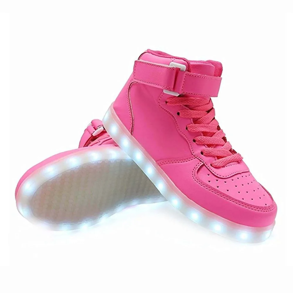 Remote Control LED Shoes Womens Pink Color High Top with USB Charging Lace Up Luminous Casual Neon Dancing Party Sneakers | Обувь