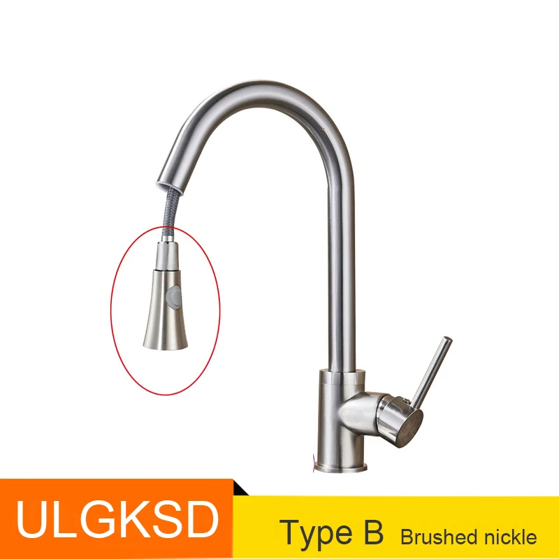 brushed B ULGKSD черный/золотой Кухня кран смеситель с одной ручкой водопроводной вытащить 2 функции Кухня смеситель - Цвет: brushed B