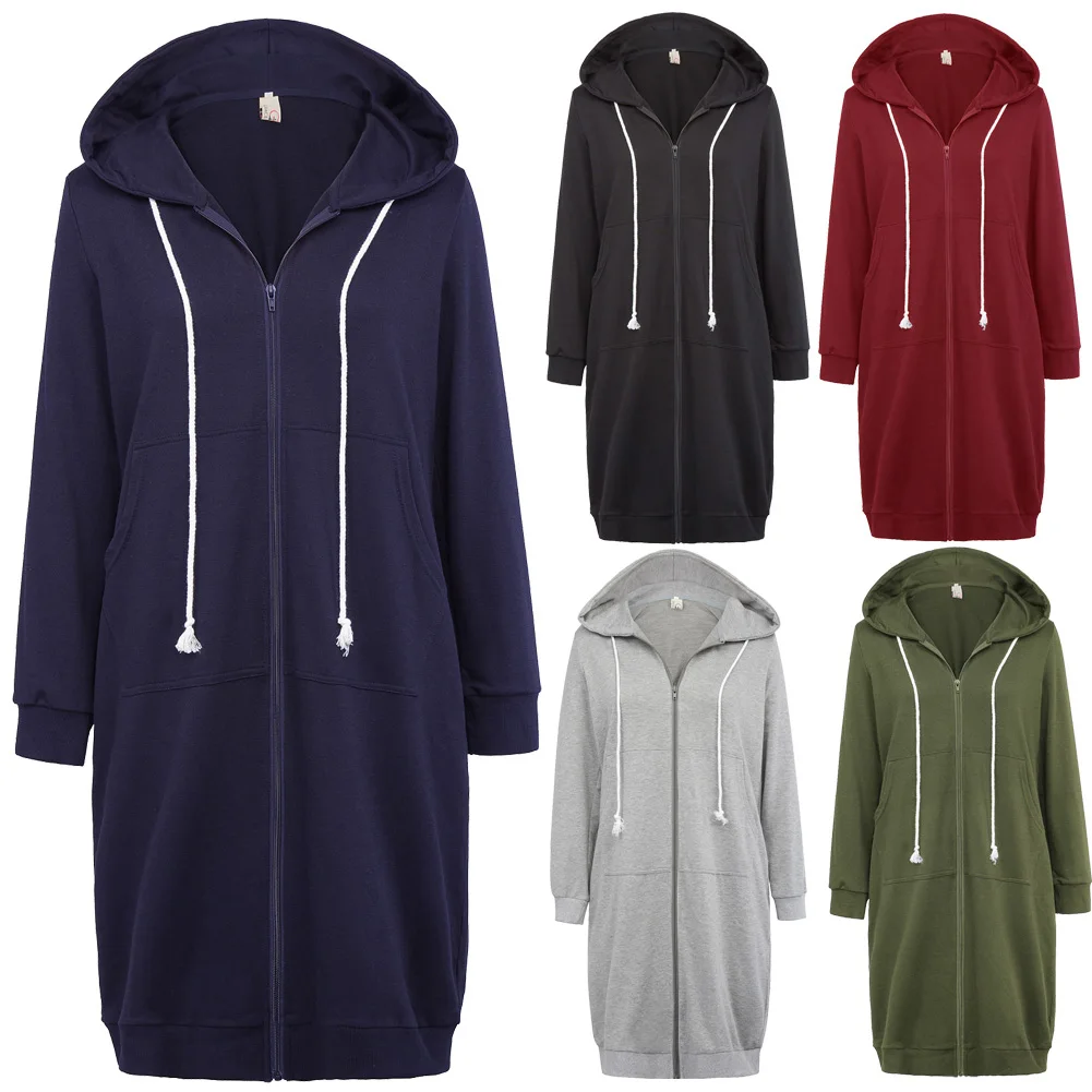 Женское повседневное длинное пальто с длинным рукавом на молнии спереди