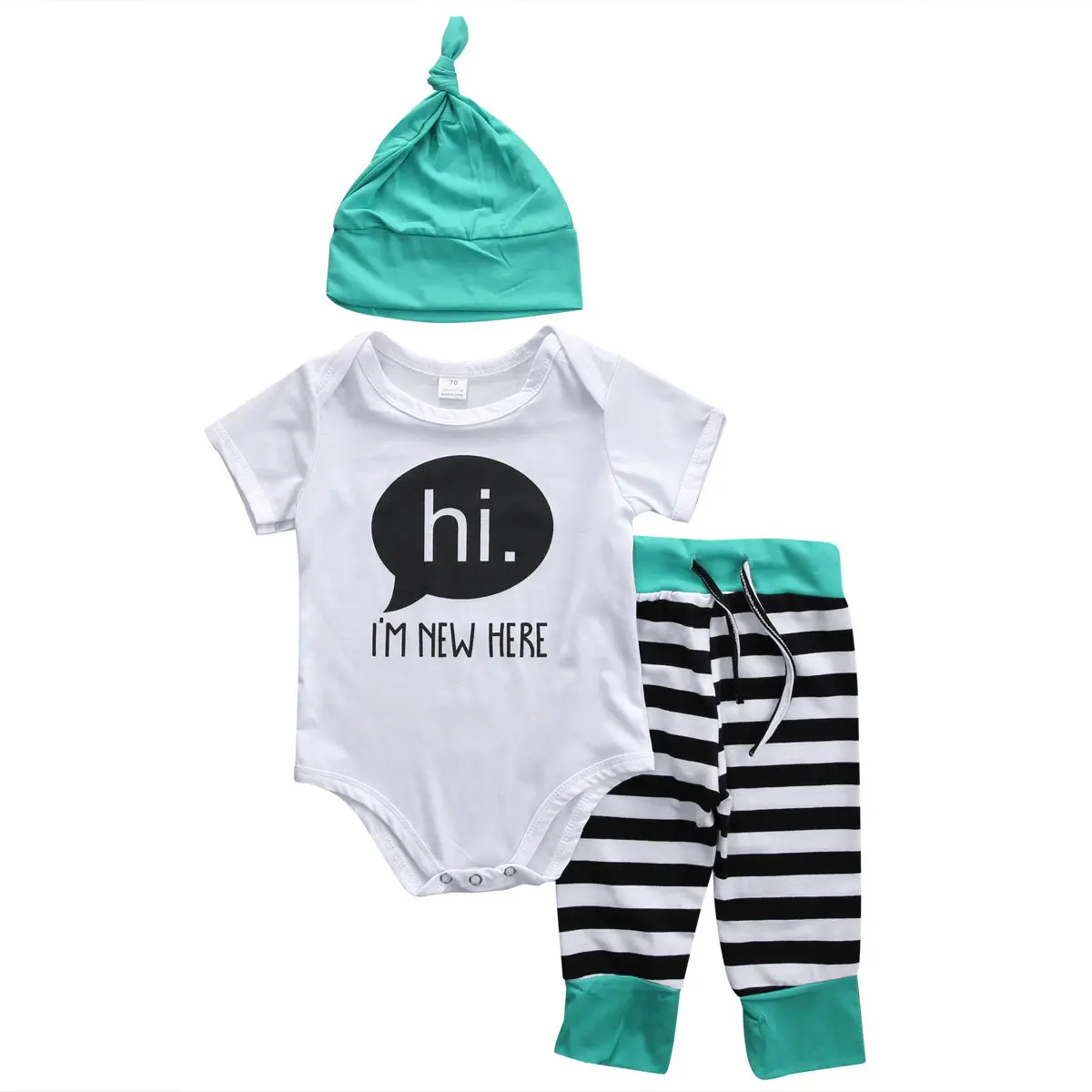 Комплект одежды для новорожденных мальчиков и девочек футболка с надписью Hi +