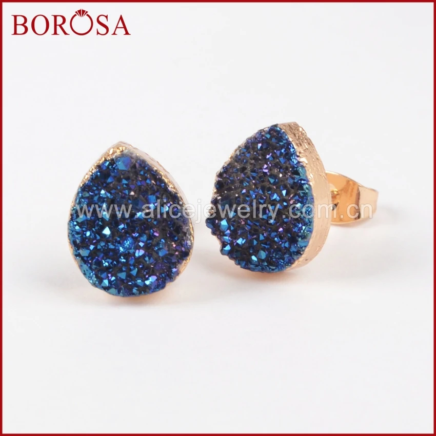 Модные серьги гвоздики BOROSA с каплевидными натуральными кристаллами 1 пара