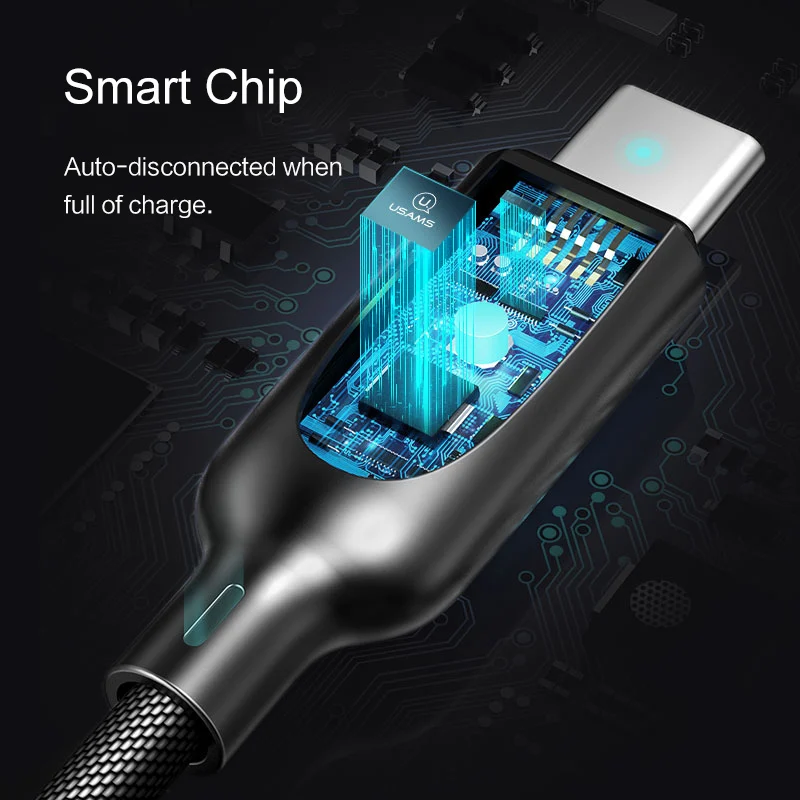 USAMS USB кабель для iPhone X Xs Max Mciro автоматическое отключение быстрой зарядки type C