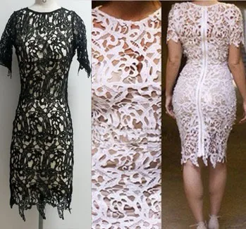 Женское облегающее платье карандаш с вышивкой черного и белого цветов|pencil