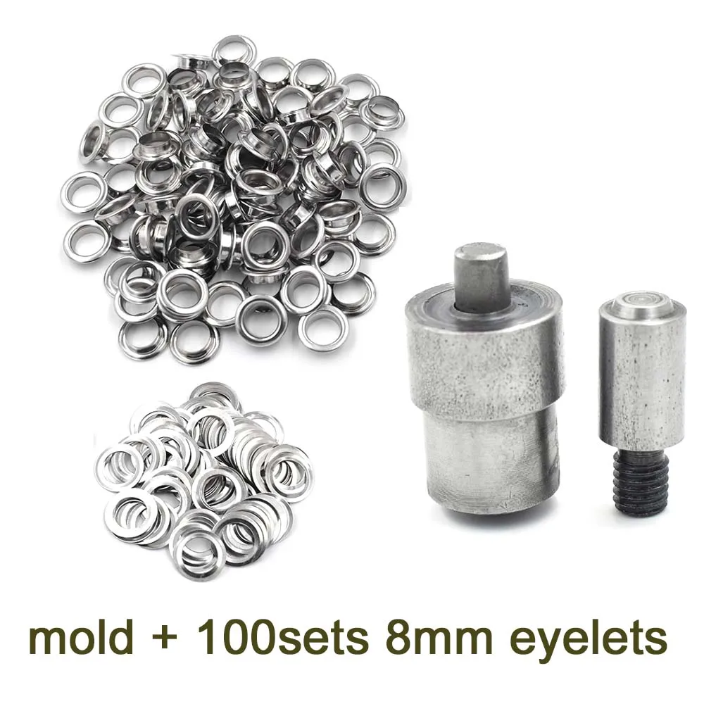 mold and 100 eyelets 100 шт./лот) Внутренний диаметр 8 мм люверсов. Газовый кнопки. Металлический поры. Полые заклепки. Коробка для обуви поры. Ношение веревки - Цвет: mold and 100 eyelets