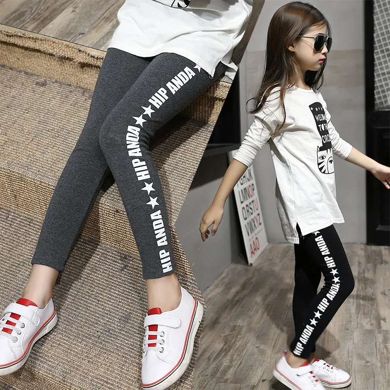 

Gray black girl leggings children leggings trousers 2018 spring and autumn striped letters sports casual pants girls pants