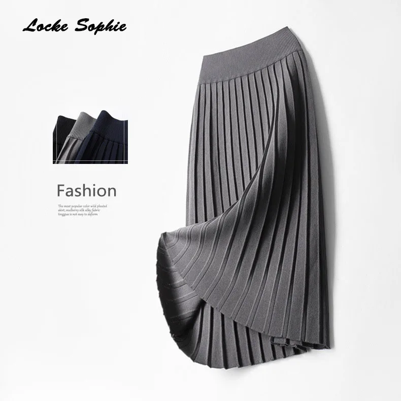 Юбки с высокой талией женские плиссированные юбки осень 2019 вязаные хлопковые