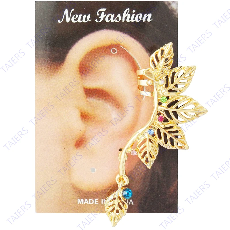 Левое ухо манжета особые Серьги Лист Пост клип модные ювелирные изделия оптовая