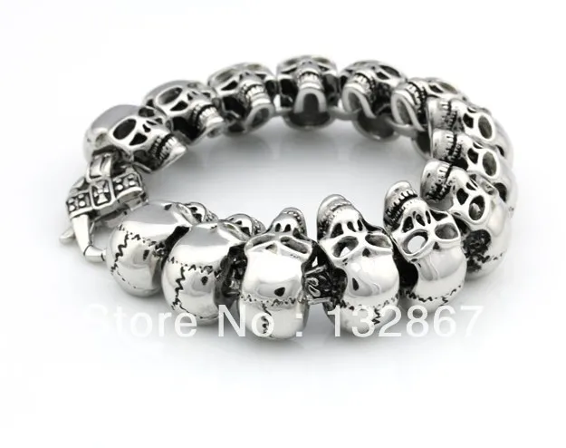 Men's Matt Finished 316L Stainless Steel Skull Bracelet Chain Punk Jewelry 15mm*22cm | Украшения и аксессуары