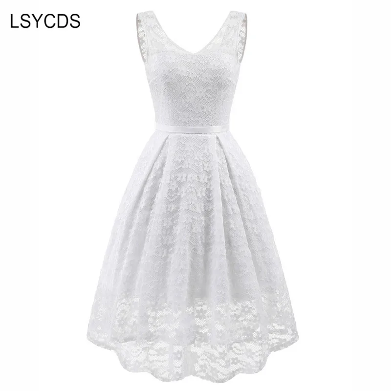 

2022 New White Lace Dress Promocao Sexy V-Neck Women's Clothing Summer Robe Vintage Retro Casual Party Dress Vestido De Festa
