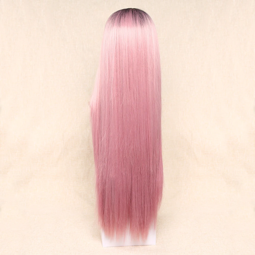 MSI Wigs 26 дюймов Длинные два тона розовый парик блонд прямые синтетические парики для женщин термостойкие натуральные волосы Омбре