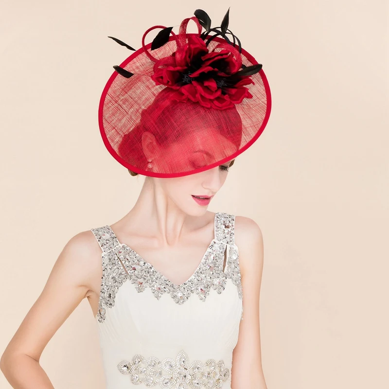 

Lady New Fedoras Linen Hat Adult Spring Summer New Eugenia Elegant Party Cap Socialite Banquet Red Hat Woman Church Cap B-8172