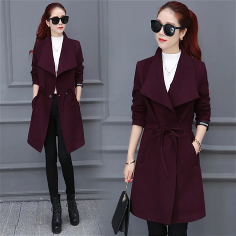 

Autumn and winter new fashion trend of women's pure color long section woolen jacket coat thickening coat TB7812