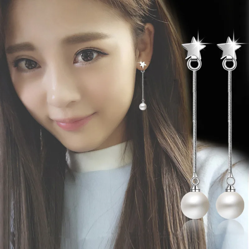 

925 sterling silver fashion pearl Shambhala crystal ladies`tassels stud earrings jewelry Anti allergy cheap gift