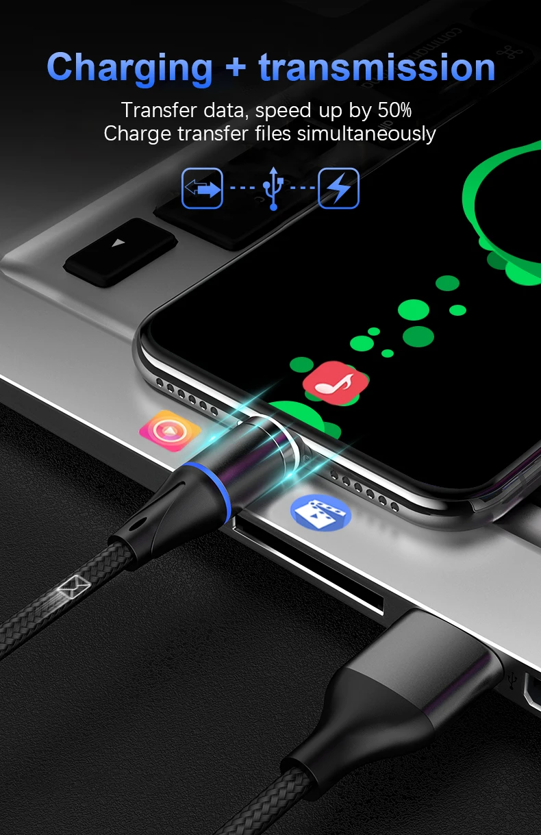 Romichw светодиодный индикатор 3A Магнитный кабель usb type C кабель для быстрой зарядки Магнитный кабель для зарядки и передачи данных кабель USB для мобильного телефона