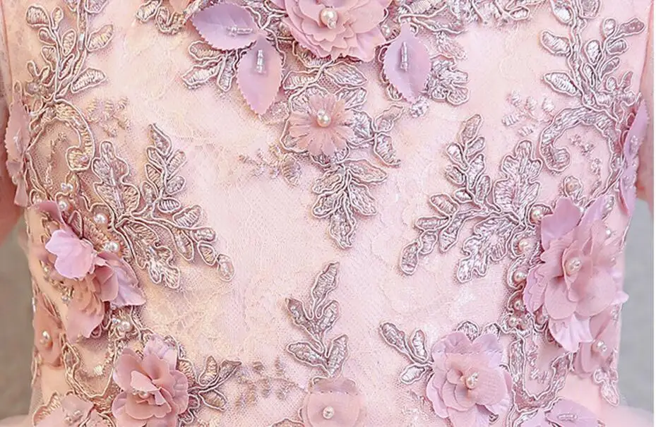 Fancy Short Sleeve Pink Flower Girls Formal Wedding Dresses Kids Bead Appliques Party Princess Birthday Prom Holy Holiday Dress | Детская