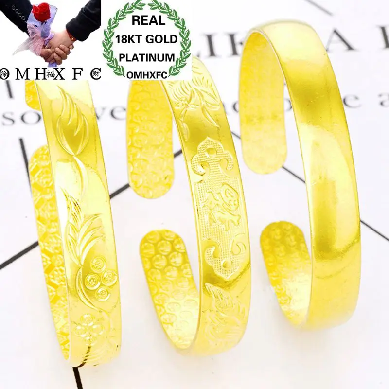 

OMHXFC Wholesale Fashion Woman Girl Party Birthday Wedding Gift Dragon Phoenix Circles 18KT Gold Open Bangles Bracelets BE29