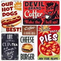 devil brand coffee vintage metal plates shop cafe decorative signs hot dogs wall stickers cheese burger metal poster decor mn79