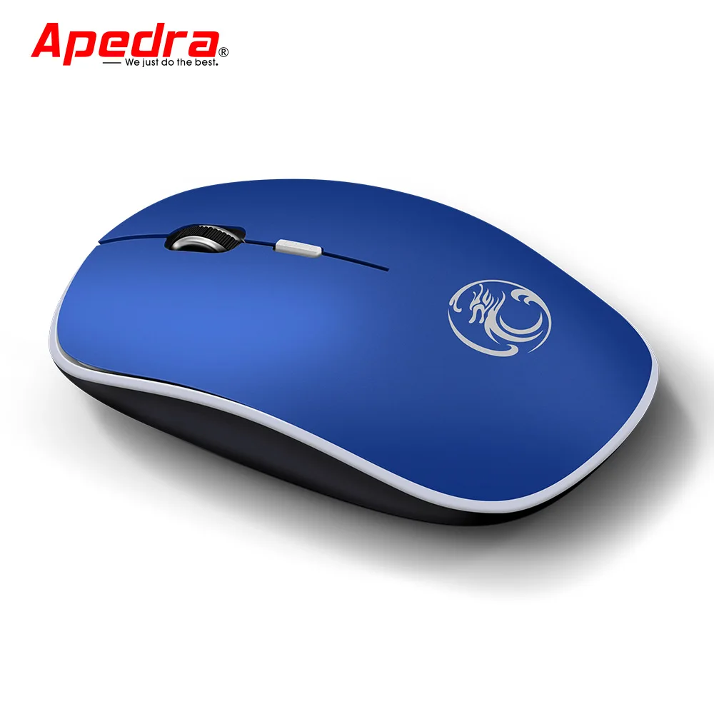 Синий Беспроводная мышь Apedra, бесшумная компьютерная мышь 2,4 ГГц 1600 dpi, эргономичная беззвучная USB ПК, беззвучная беспроводная мышь для ноутбука - Цвет: Синий
