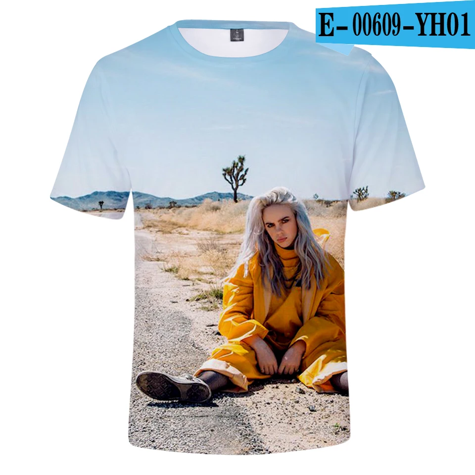 Бирюзовый Billie Eilish, новинка, 3D футболка, для мужчин, летняя мода, хип-хоп, Harajuku, повседневная одежда, Billie Eilish, 3D, для девочек, желтая футболка - Цвет: Бирюзовый