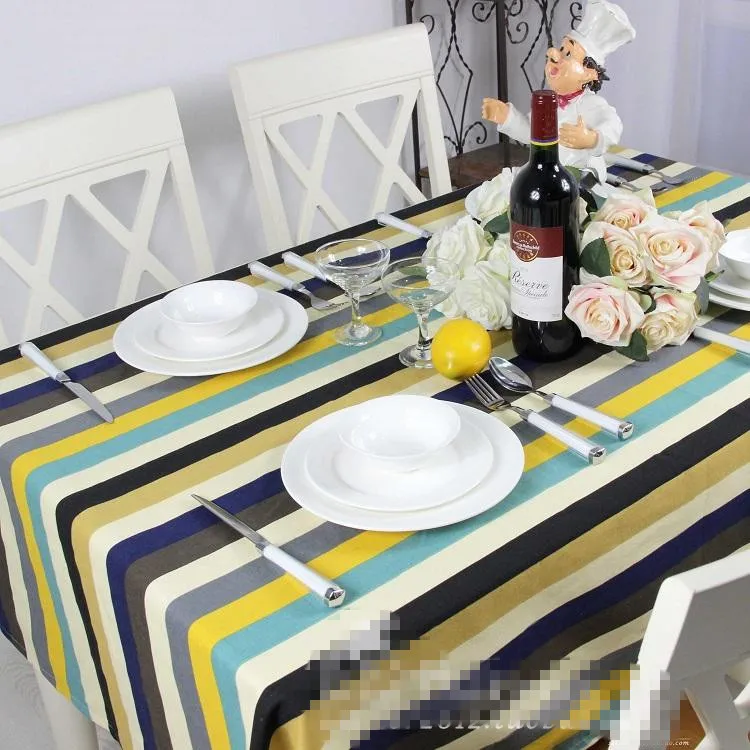

Mediterranean Style Cloth Woven Home New Arrival Colors Striped Thick Canvas Tablecloth Wedding Party Decoration Tables Obrus