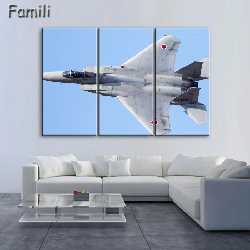 3 Панели картины самолет-Истребитель модель стены искусства холст печать