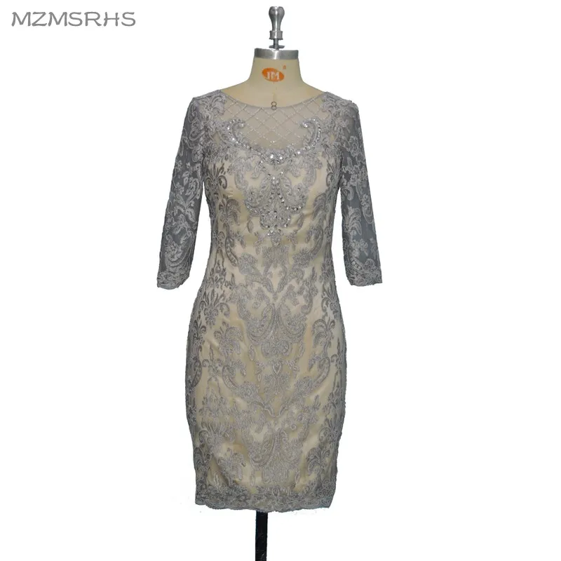 MZMSRHS серебро кружево Мать невесты платья для женщин с шифоновая куртка 3/4 рукава