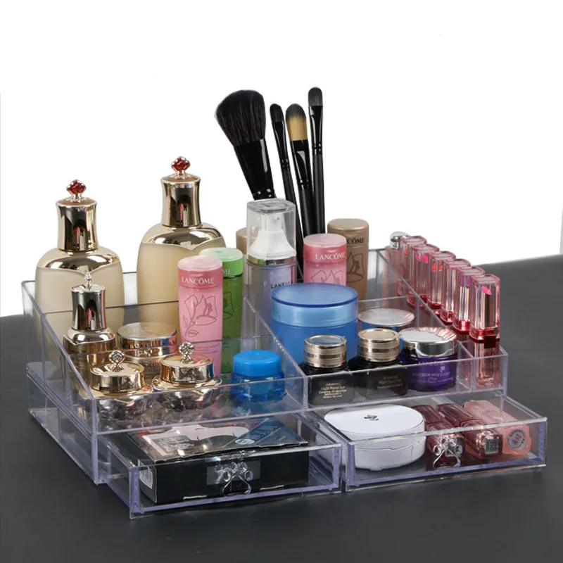

Пластиковый ящик для хранения косметики с 2 ящиками, органайзер большой емкости, чехол для хранения ювелирных изделий, прозрачный держатель...
