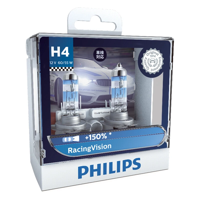2X Philips H4 9003 HB2 12V Racing Vision ксеноновый белый светильник, галогенный головной светильник, 150% более яркие автомобильные оригинальные лампы, автомобильная лампа 12342RVS2