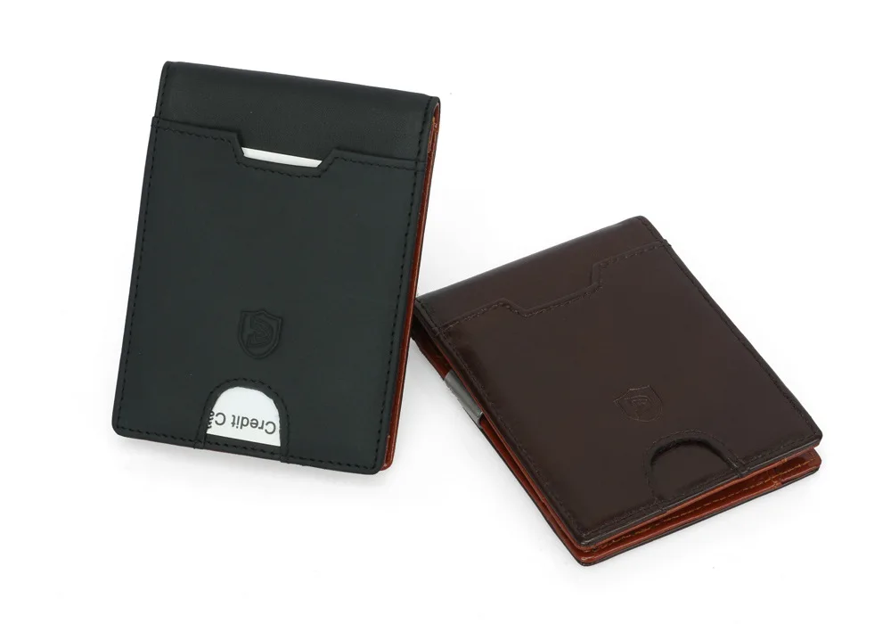 Мужская Натуральная кожа зажим для денег ультра тонкий двойной кошелек RFID Блокировка Защита кредитных карт маленькая молния карман для монет кошелек