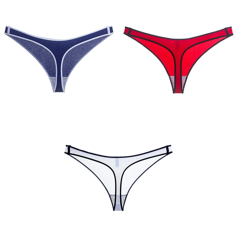 blue red white 3 шт., нижнее белье для женщин, спортивные сексуальные трусики, Хлопковые женские Т-образные бесшовные мягкие однотонные новые стринги, женское нижнее белье, стринги BANNIROU - Цвет: blue red white