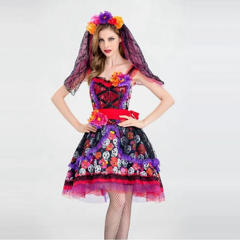 Сексуальный костюм на Хэллоуин для невесты с привидением День мертвых зомби