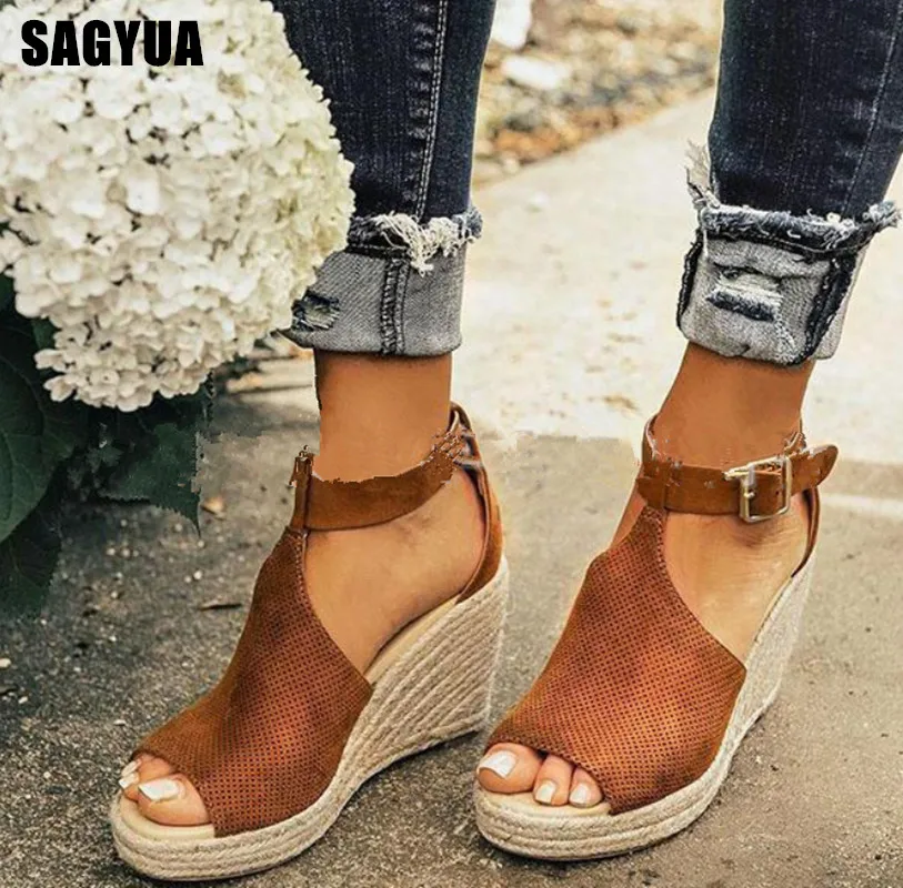 Обувь на платформе с открытым носком босоножки женские туфли танкетке обувь 2019