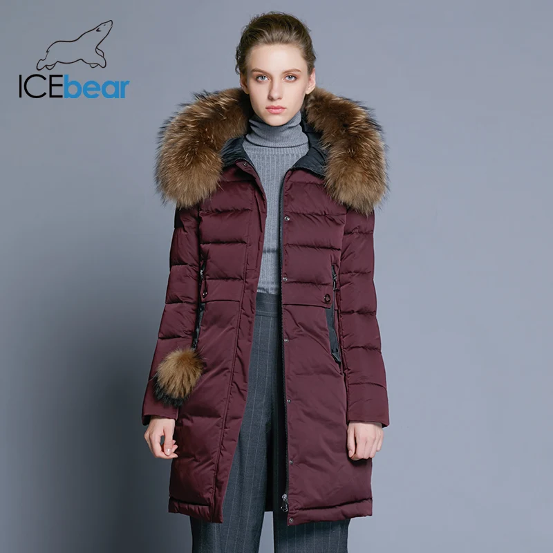 ICEbear 2018 женские зимние пальто длинный тонкий женский жакет животного меховым