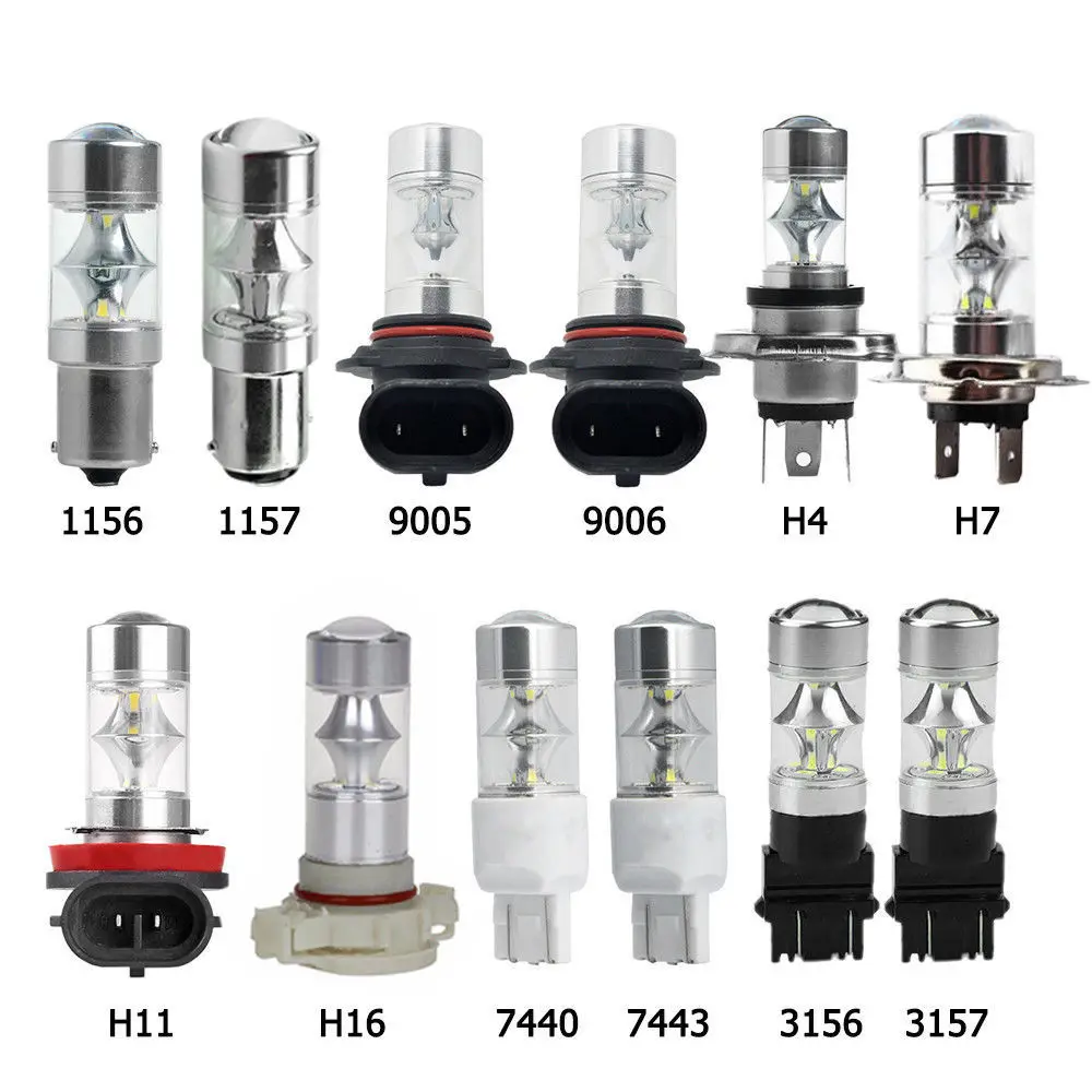 2X Автомобильная противотуманная фара H1 H3 H7 H8 H11 9006 1156 1157 7440 HB4 100 Вт LED12V для DRL