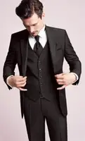 2017 Custom Made Black Groom Tuxedos Notch Lapel Groomsmen Best Man Wedding Prom Dinner Suits ( jacket+Pants+vest+tie)