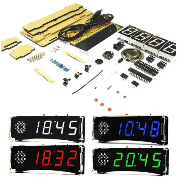 5 в Голосовая версия DIY электронные часы комплект 51 SCM цифровой светодиодный набор часов с акриловым корпусом светильник контроль температуры дисплей Температура