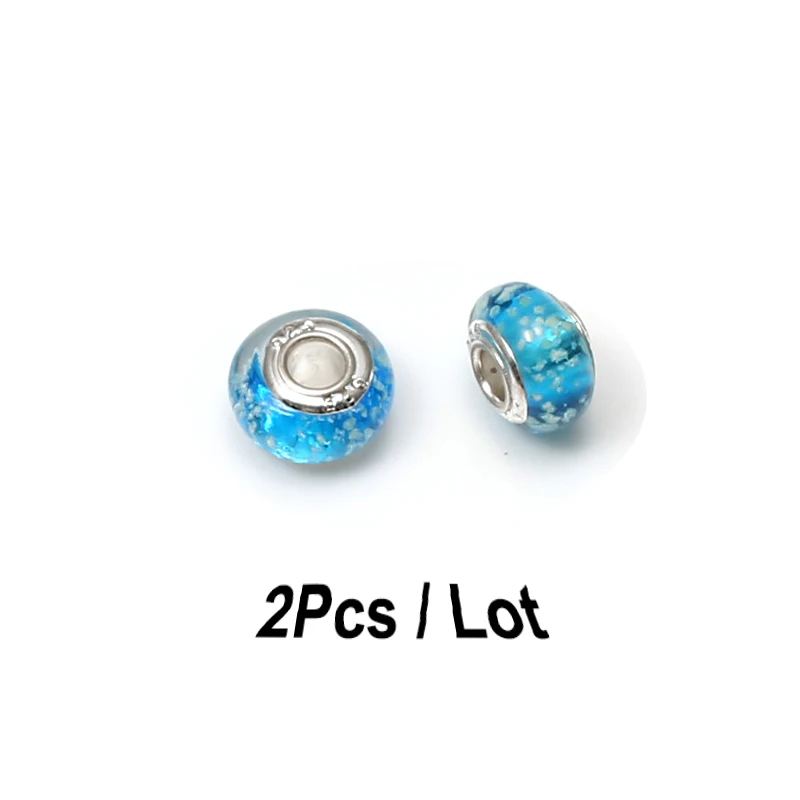YGZ008 2Pcs/Lot 925 Fashion Silver Edge Color Glass Fluorescent Beads Fit Original Pandora Charms Bracelets Bangles Beaded Jewelry Gift - Цвет: YGZ008