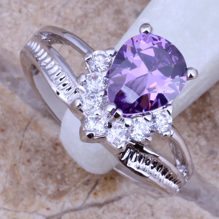 Кольцо с фиолетовым фианитом и серебряным покрытием размеры 9 D613|ring size|ring size 9women