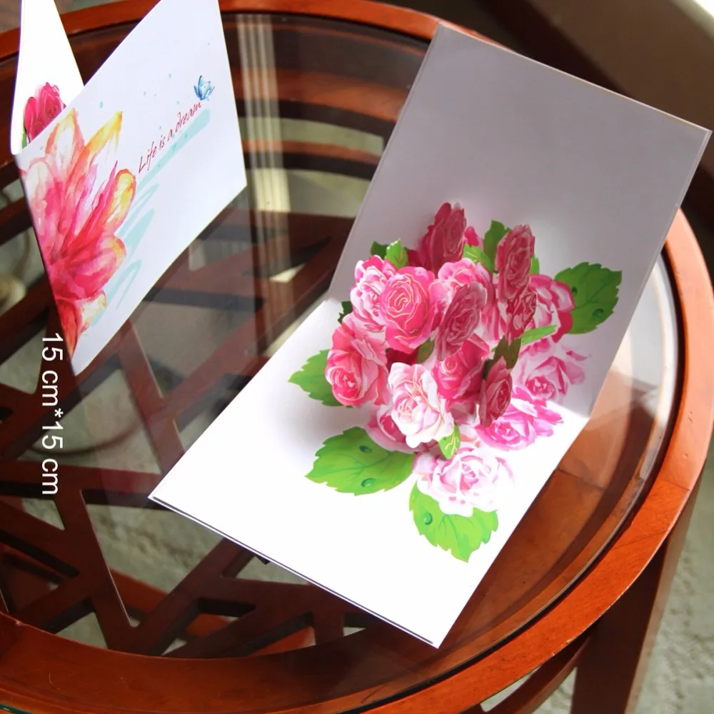 3D всплывающие цветы поздравительная открытка для фестиваля с конвертом лазерная