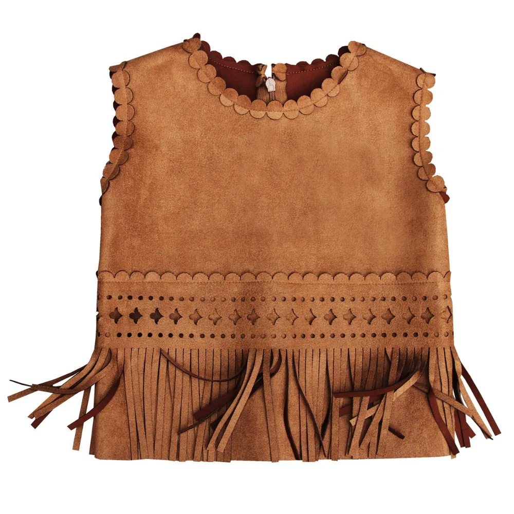 Жилет с бахромой для девочек верхняя одежда и пальто жилет модный разрезом