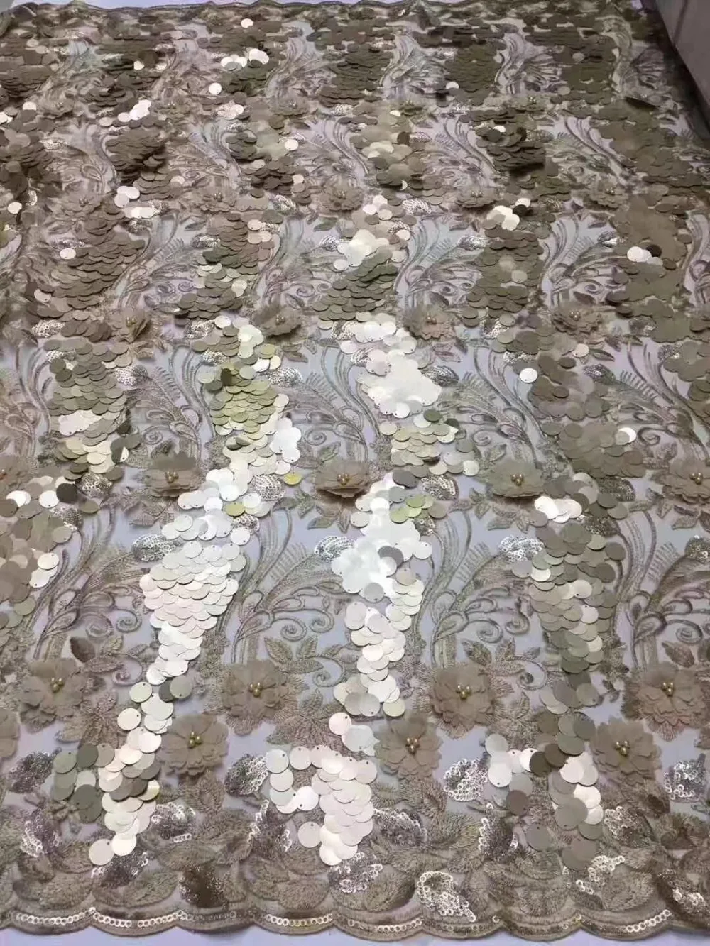 

Роскошная тяжелая ткань с блестками, Высококачественная 3D Кружевная аппликация, вышивка, африканская французская кружевная ткань с бусина...