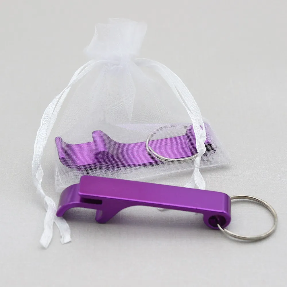 Purple with Bag 100* персонализированные Выгравированные открывалки для бутылок, брелок, свадебные сувениры, пивоварня, отель, ресторан, логотип, Рождество, индивидуальные - Цвет: Purple with Bag