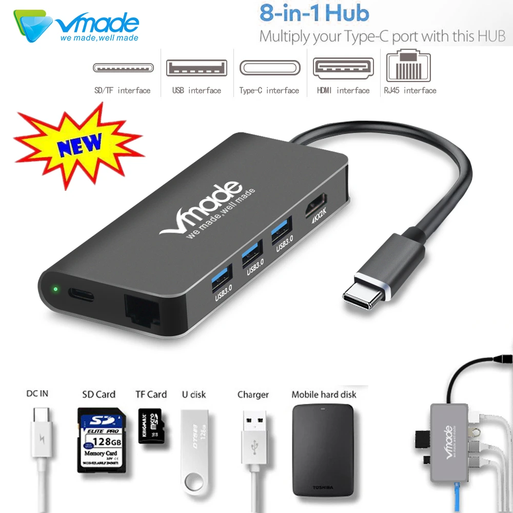 VMADE Type c USB HUB 3 0 8 в 1 многофункциональная док станция RJ45 1000M Ethernet для Huawei P20 Pro Samsung