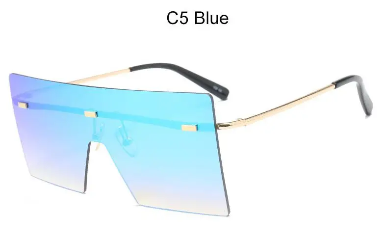 C5 blue Один большой квадратный без оправы Солнцезащитные очки женские новые большие мужские серебряные зеркальные оттенки Модные брендовые дизайнерские негабаритные солнцезащитные очки - Цвет линз: C5 blue