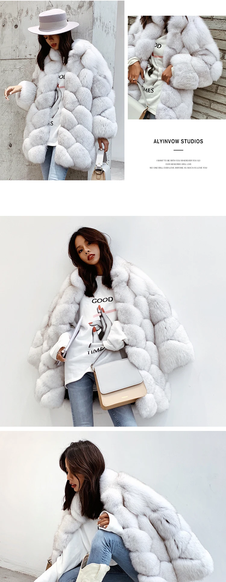 Maylofuer Women New Real Fox Fur Coat Natural and Genuine Fox Fur Jacket for Woman Winter Fashion Fur Coats Overcoat Outwear