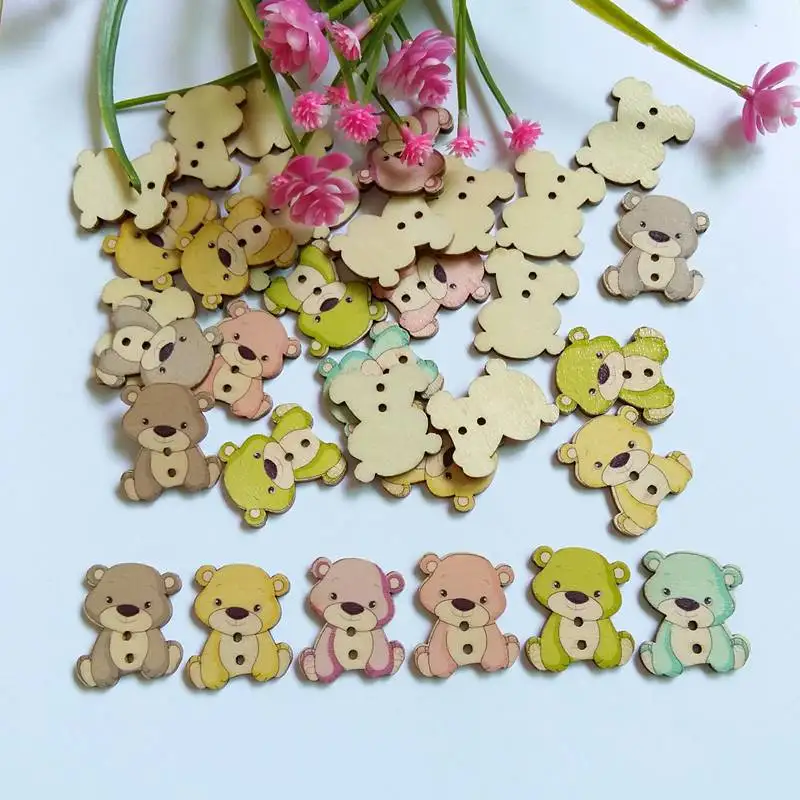 50 шт./упак. смешанные Цвет Носки с рисунком медведя из мультика деревянные кнопки