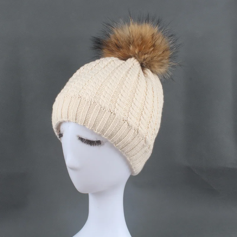 Твист вязаная шапка бини с наушниками Для женщин зимняя меховым помпоном теплая