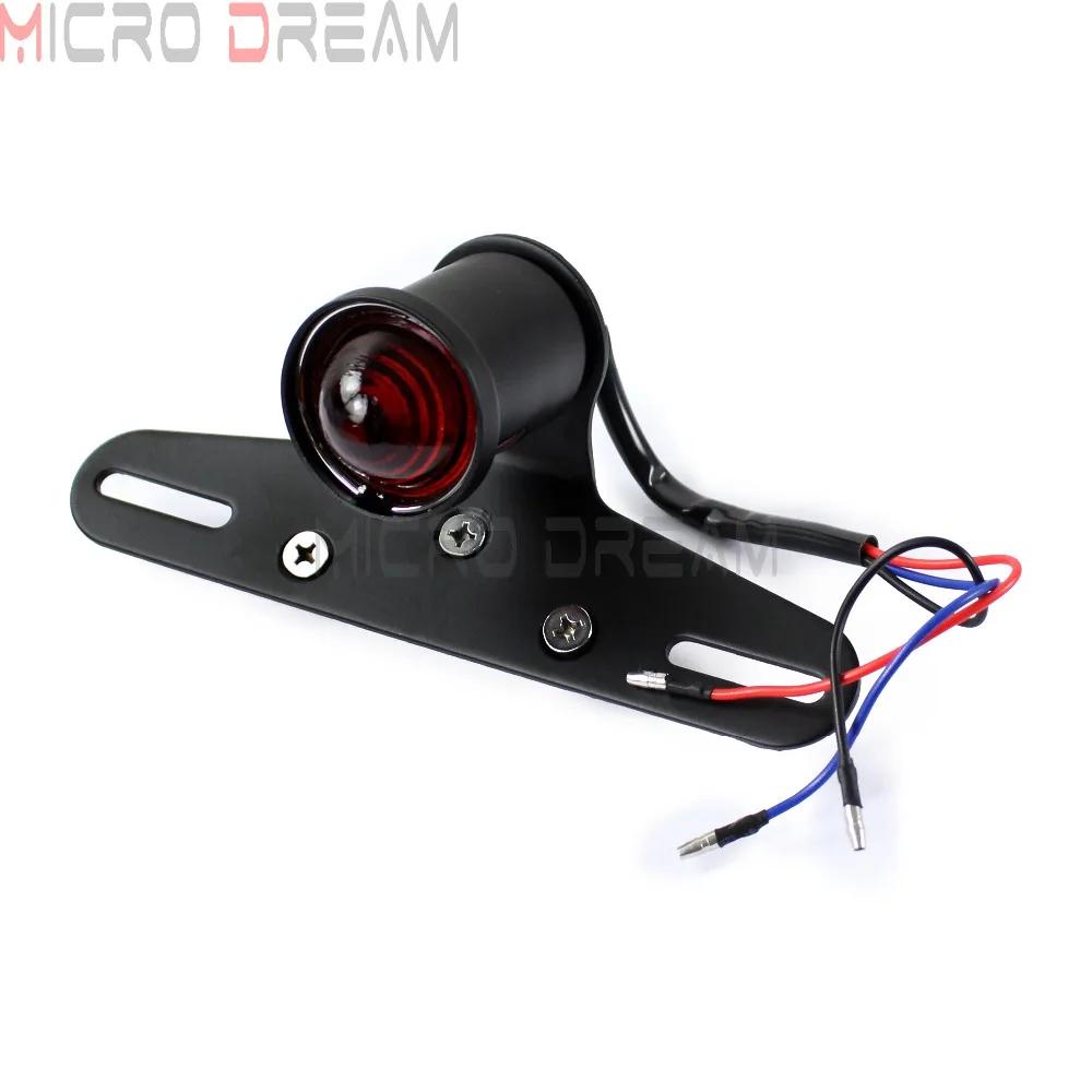 Universal Motorcycle Custom Lucas Taillight 12v LED Rear Stop Brake Tail Light w/ License Plate Bracket Lamps For Harley Honda |