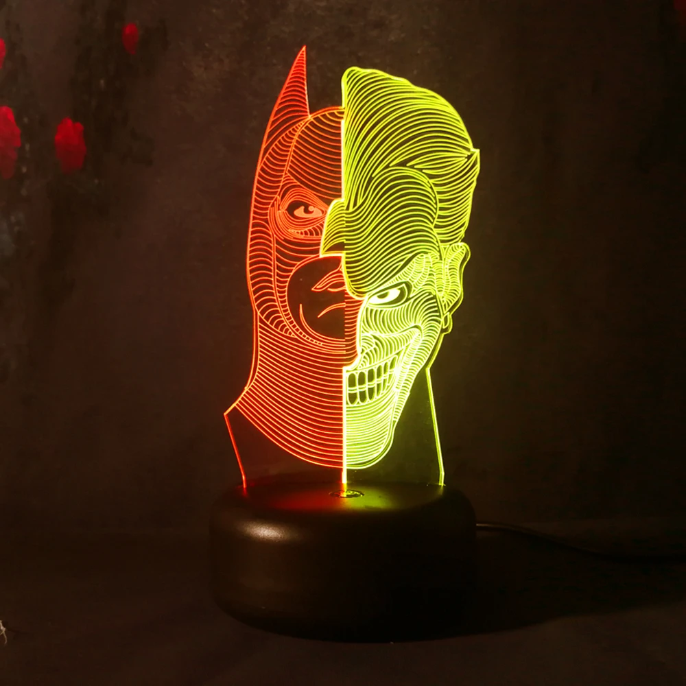2018 HOTMOVIE Бэтмен Фигурка Джокер 3D Led ночник лампа двойной цвет изменение USB LED