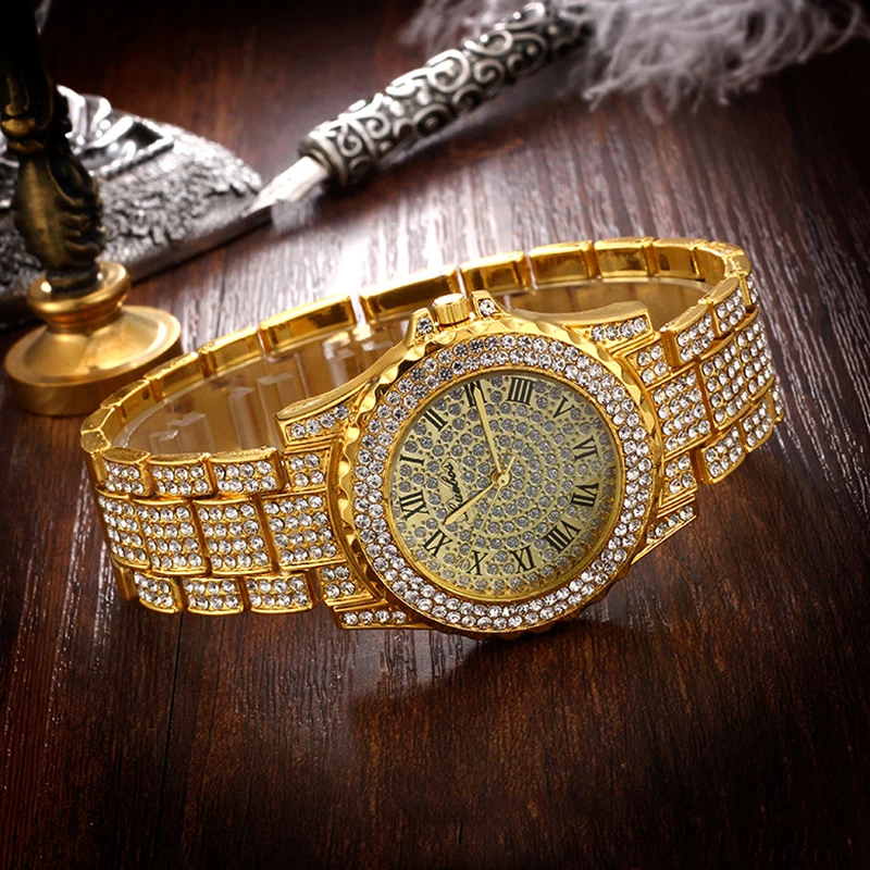 Мужские сверкающие часы в стиле хип хоп с фианитами 2 набора|Ювелирные наборы| |